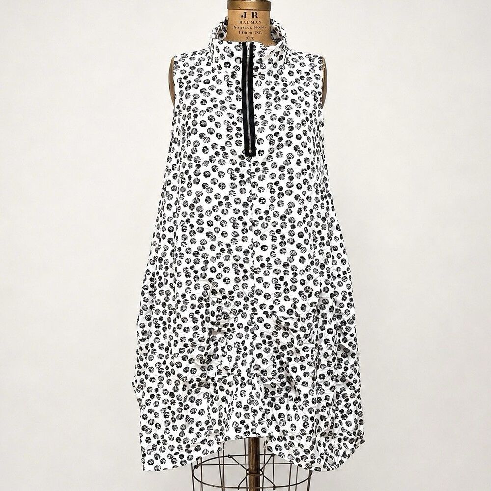 Kozan Audrey Dress M Black White Lagenlook Cocoon Zip Neck Art to Wear